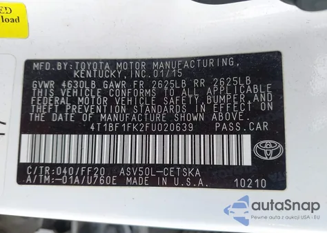 2015 Toyota Camry Se from USA, damaged, VIN 4T1BF1FK2FU020639